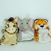 Lot of 3 Hand Puppets Striped Tiger Giraffe Elephant Plush Stuffed Teach... - $15.98