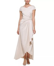 DKNY Women&#39;s Ruched Ruffled Crepe-Back-Satin Gown Champagne Size 14 $249 - £93.07 GBP