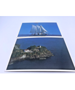 Maine Postcard Lot 2 Coastal Ocean Sailboat Owls Head Lighthouse Rockland - $5.89