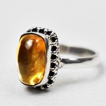 925 Solid Sterling Silver Natural Citrine Ring Women Antique Jewellery For Gift - £24.78 GBP