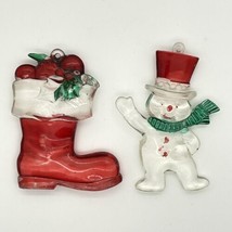 Vintage Lucite Christmas Ornaments Lot of 2  a snowman and a Santa boot - £7.73 GBP