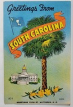 SC St. Matthews Banner Greetings from South Carolina Palm Flag Postcard S19 - £15.95 GBP