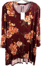 Green Envelope LA Womens Red Floral Long Sleeve High Low Top Plus Size 1X , 2X - £19.53 GBP