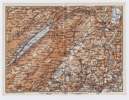 1911 Antique Map Of Vicinity Of Lac De Joux L&#39;abbaye Cossonay Switzerland - £16.82 GBP