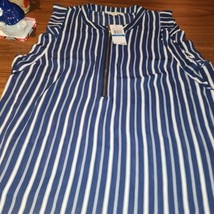 NEW with tags Michael Kors Navy Vertical Stripe Blouse Size XL, summer s... - $27.52