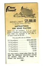 Fremont Hotel Las Vegas Nevada Keno Instructions 1960's - $13.86