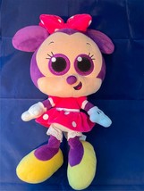 Disney Minnie Mouse Purple Pink Chibi Glitter Big Eyes 15&quot; Stuffed Anima... - $32.49
