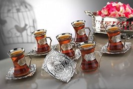 18 Pieces Tea Glasses with Holders and Saucers Set of 6 - Vintage Design Ottoman - £61.08 GBP