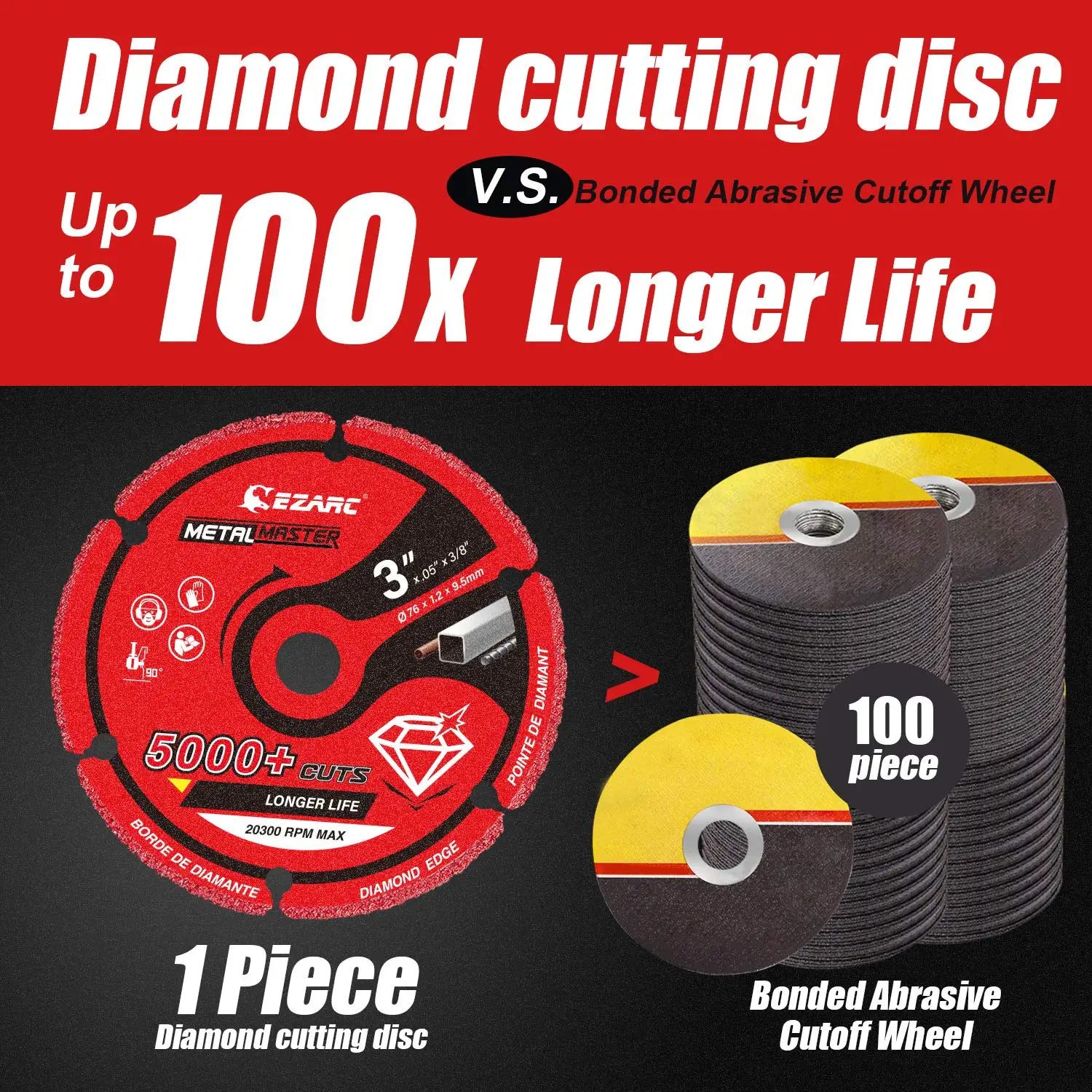 House Home EZARC Diamond Cutting Wheel 76mm x 9.5mm for Metal, Cut Off Wheel wit - £38.56 GBP