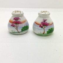 Vintage Porcelain Miniature Salt And Pepper Shakers Japan Hand Painted Sakura - £6.20 GBP