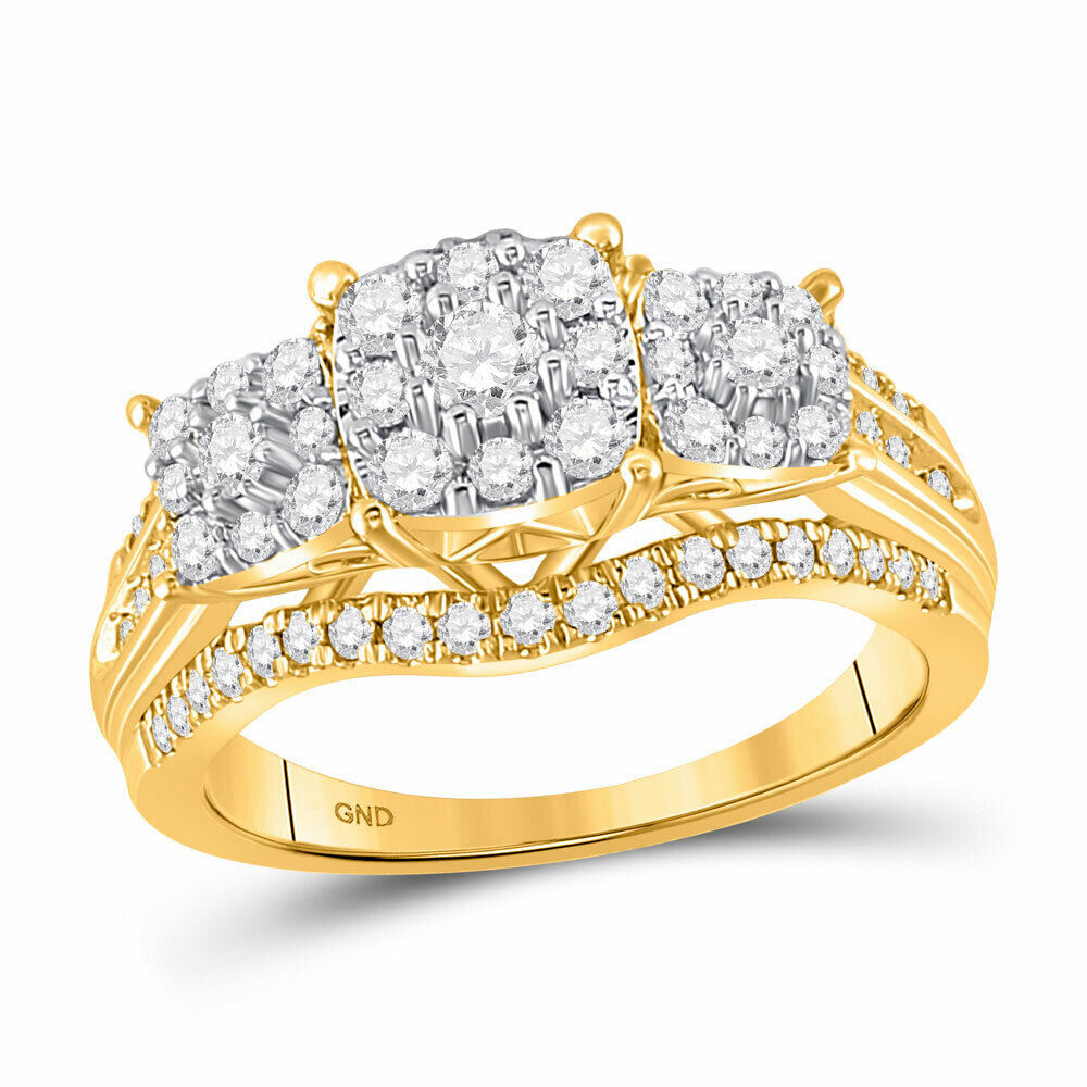 Primary image for 10kt Yellow Gold Womens Round Diamond Cluster 3-stone Ring 1 Cttw