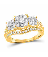 10kt Yellow Gold Womens Round Diamond Cluster 3-stone Ring 1 Cttw - £966.00 GBP