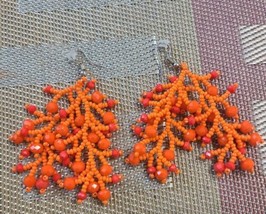 Handmade coral branch seed bead earrings - $25.00