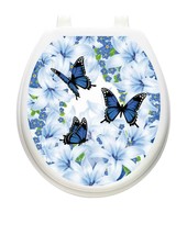 Toilet Tattoos LILY BLUES Toilet Lid Cover Vinyl Cover Removable Hygienic - £18.68 GBP