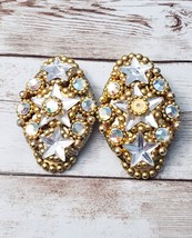 Vintage Clip On Earrings Extra Large Clear Gem &amp; Gold Tone - One Gem Missing - £11.98 GBP
