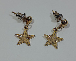 Star Earrings Vintage Pair 1990s Gold Colored Textured Stud Girls Retro - $4.99