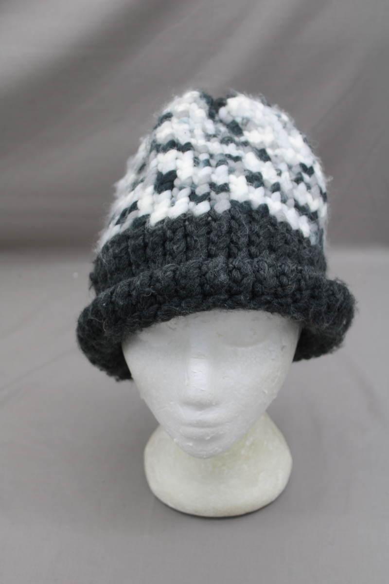 Woven Toque - Grey and White Stripe Pattern - Adult Stretch Fit - Men's ...