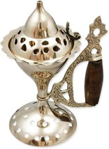 Brass Censer with Wooden Handle and lid for Incense charcoal Tablets - £20.71 GBP