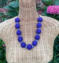 Deep purple felt statement necklace, wool ball necklace, with patterned beads, o - £38.55 GBP