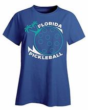Florida Pickleball Pickle Ball Palm Trees - Ladies T-Shirt Royal Blue - £32.04 GBP