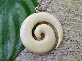 Maori Koru Wave Pendant Hand Carved Bone Surfer Necklace Good Luck - £16.08 GBP