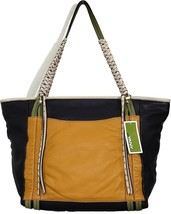 orYANY BLACK YELLOW GREEN SOFT LEATHER X-LARGE  TOP ZIP TOTE SHOULDER BA... - $189.99