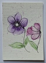 ACEO Original Art Pink Purple Flowers Ink &amp; Watercolor Painting on Paper - $7.02 CAD