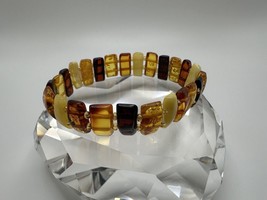 Vintage Tri Colored Amber Stretch Bracelet 7” X 12mm - £54.26 GBP