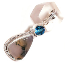 Moss Agate, Blue Topaz Gemstone 925 Silver Overlay Handmade Rope Bezel Pendant - £9.34 GBP