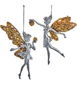 KURT ADLER SET OF 2 SILVER FAIRY w/GOLD GLITTERED WINGS XMAS ORNAMENTS T... - $24.91 CAD