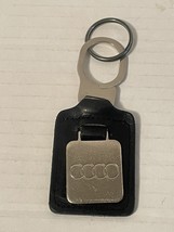 Vintage Audi Logo Key Chain 2 Rings Black Leather Metal - $180.90 MXN