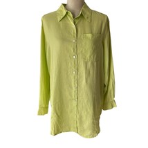 Sag Harbor Oversized Linen Button Down Shirt M Spring Green Chartreuse - $34.64