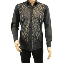 Men CEREMONIA Turkey Shirt 100% Cotton Fancy Rhine Stone #Roma 15 Black Slim Fit image 2