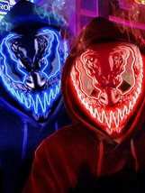 Mask Halloween LED Light Up Mask for Adults Kids: 2 Pack Dark (Blue&amp;Red) - £14.68 GBP