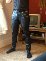 Mens Genuine Leder Leather Zipper Style Comfortable Pants J EAN S Trouser 4FN - £73.94 GBP