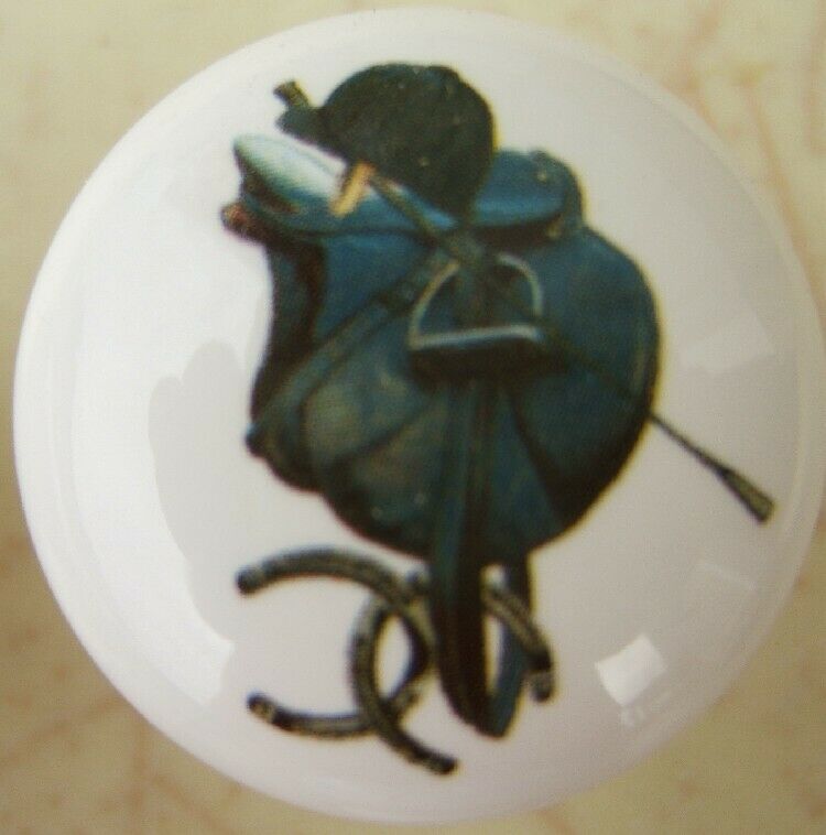 Ceramic Cabinet Knobs Knob w/ Horse Acces Tack Saddle - $4.46