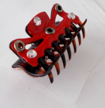 Faux Leather Red Black Embellished Claw Clip For Hair 2 1/2&quot; - $9.89