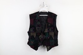 Vintage 90s Streetwear Womens Medium Rainbow Geometric Velvet Velour Ves... - $946.99 MXN