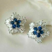 4.03Ct Pear Cut Blue Sapphire Diamond Cluster Stud Earrings 14K White Gold Over - £82.20 GBP