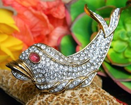 Vintage Fish Dolphin Brooch Pin Attwood Sawyer Rhinestones Signed A&amp;S - £36.73 GBP
