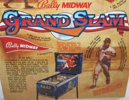 Grand Slam Pinball FLYER Original 1983 Bally Retro Baseball Themed Promo Artwork - £21.19 GBP