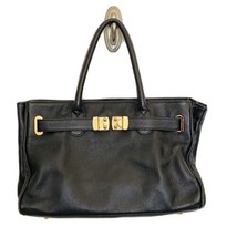 Onna Ehrlich Maya Purse Handbag Black Pebbled Leather Tote Bag  Dust Bag Gold - £36.99 GBP