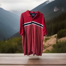Izod Short Sleeved Polo Shirt Mens XXLG Red White and Blue Patriotic Knit Stripe - £9.99 GBP