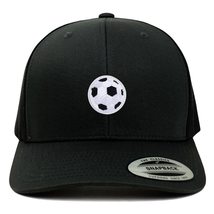 Trendy Apparel Shop Soccer Ball Patch 6 Panel Retro Trucker Mesh Cap - Black - £19.66 GBP