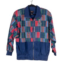 Lavon Sports VTG Jacket S Womens Blue Red Greed Plaid Pockets Zip Logo - £20.02 GBP