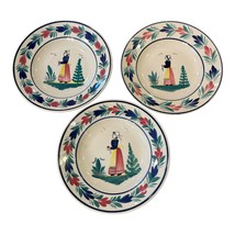 VTG HB Quimper Mistral Blue Lady 3 Lot Soup Cereal 9.25in Bowl Henriot F... - £126.60 GBP