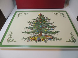 Set of 4 Spode Christmas Tree Hard Cork Back Placemats 11.5x16&quot; - £30.79 GBP