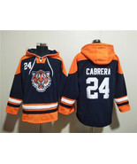 Men&#39;s Detroit Tigers #24 Miguel Cabrera Navy Orange Lace-Up Pullover Hoodie - $75.99