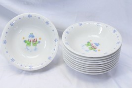 Enchanted Forest Christmas Snowman Snowflake Soup Bowls 8.375&quot; Lot of 10 - £36.02 GBP