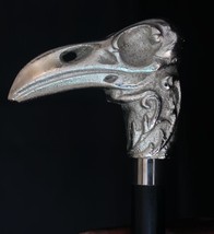 Nickel Raven Skull Walking Stick handle Fancy dress Prop Perfect Carving Neck - £30.51 GBP